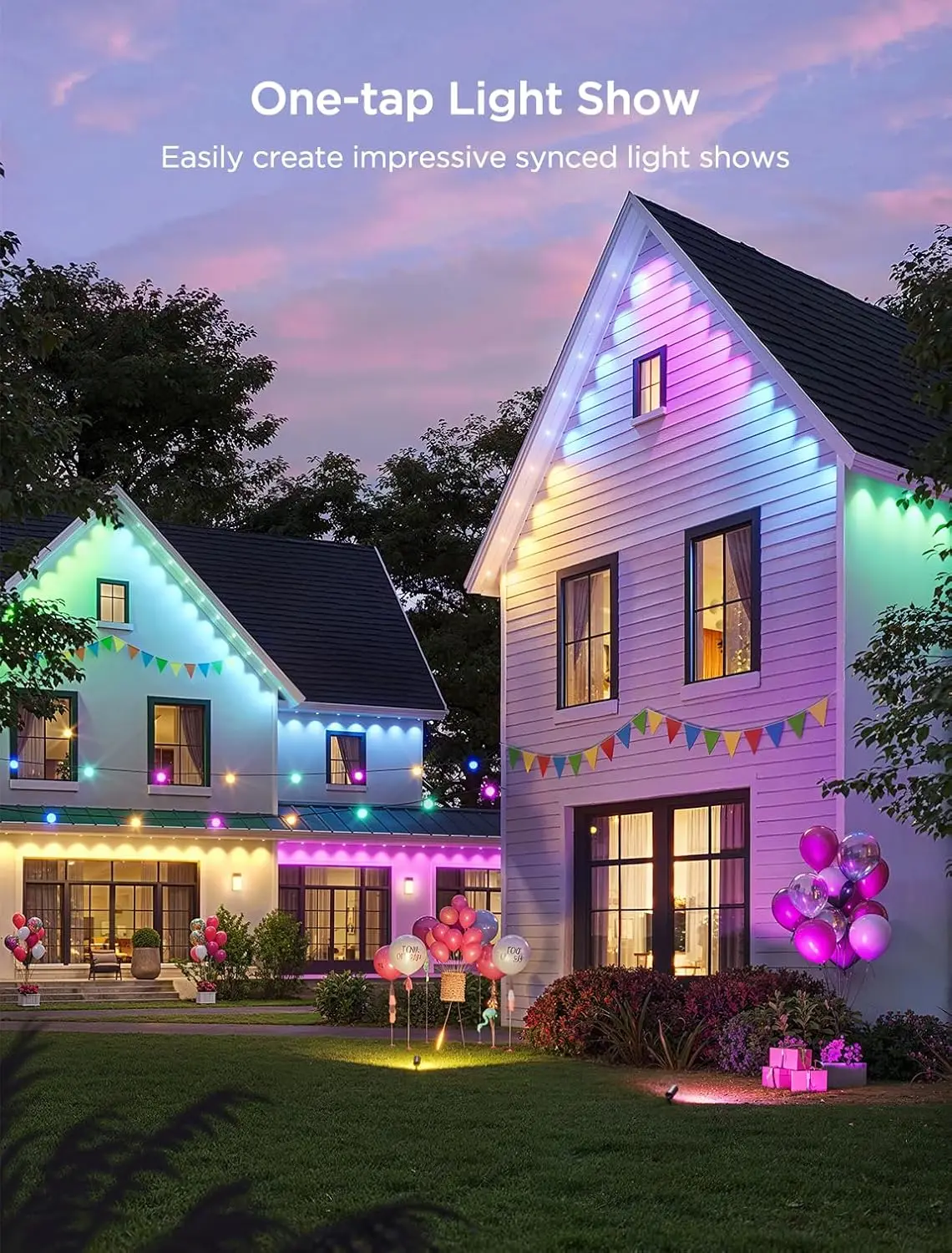 Permanent Outdoor Lights 2, 100ft RGBIC Outdoor Lights with 72 LED Lights, IP67 Waterproof, 100 Scene Modes with 40lm White