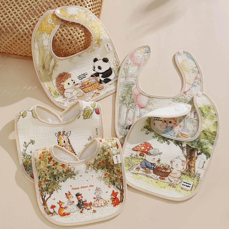 Babadores de algodão impermeáveis para bebé com estampas_voghion.com