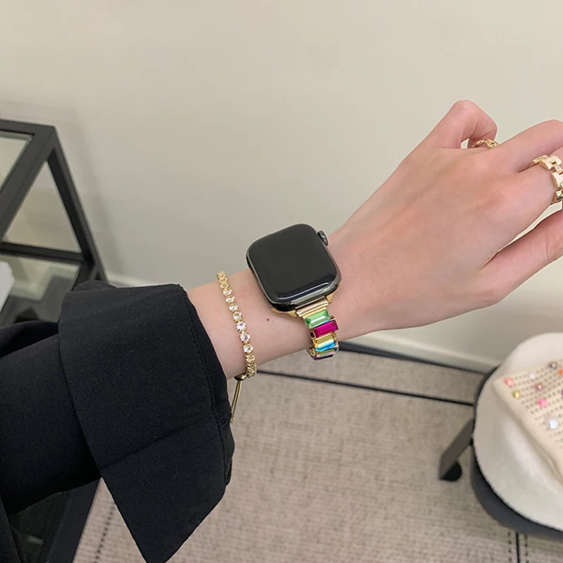 Rainbow Diamond Metal Bracelet Strap
