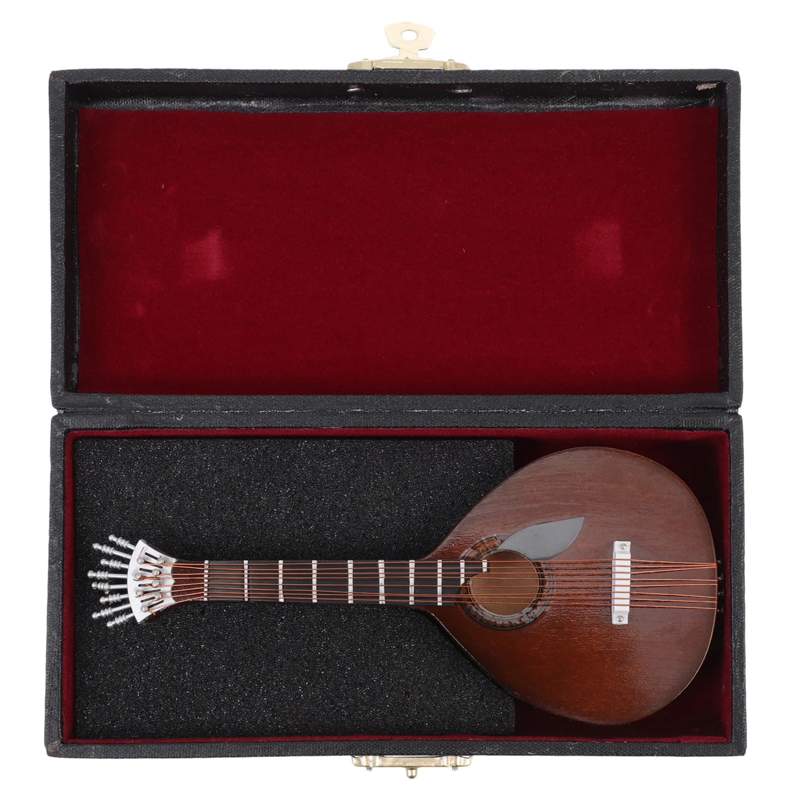 

Vaguelly Home Decor Kids Guitar 1 Set Miniature Wooden Guitar Model Box Stand Mini Portuguese Guitar Figurine Decor Home