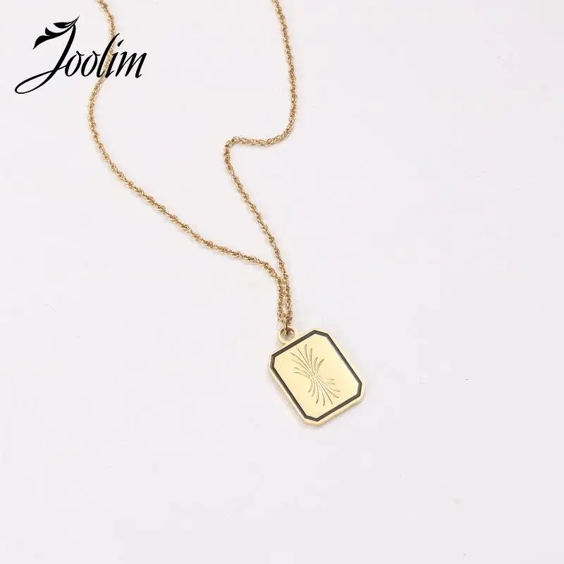 

Joolim Jewelry Wholesale Tarnish Free Engraved Simple Shiny Square Flower Pendant Stainless Steel Necklace for Women