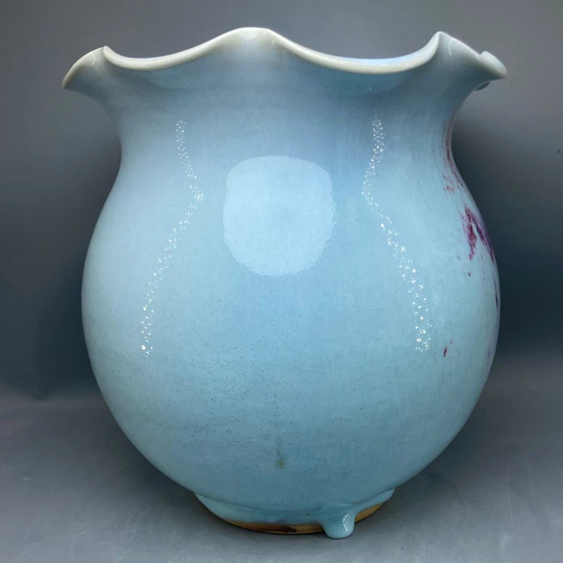 Ceramic vase Jun China decoration ice crack open pieces Purple vase with big mouth and big belly High 24 cm 4