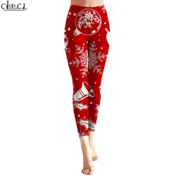 CLOOCL Red Women Legging Christmas Bell Snowflake Printed Trousers for Female Workout Push Up Jogging Breathable Tight Leggings