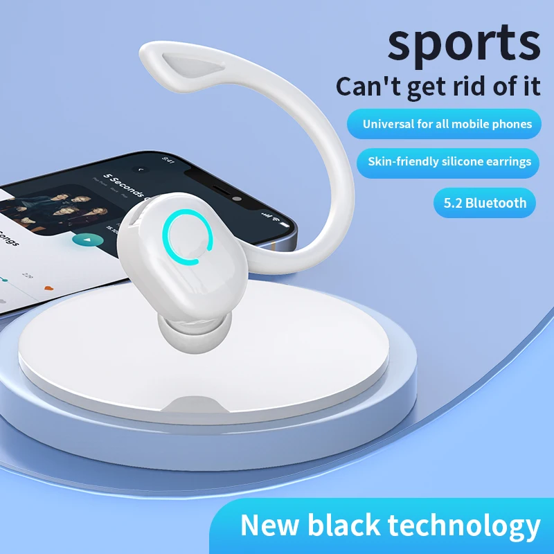 Bluetooth 5.2 Business Wireless Headphone Ear-Hook Mini HIFI Bass Noise Cancelling Earphone With Mic Earbuds Sport Game Headset 2