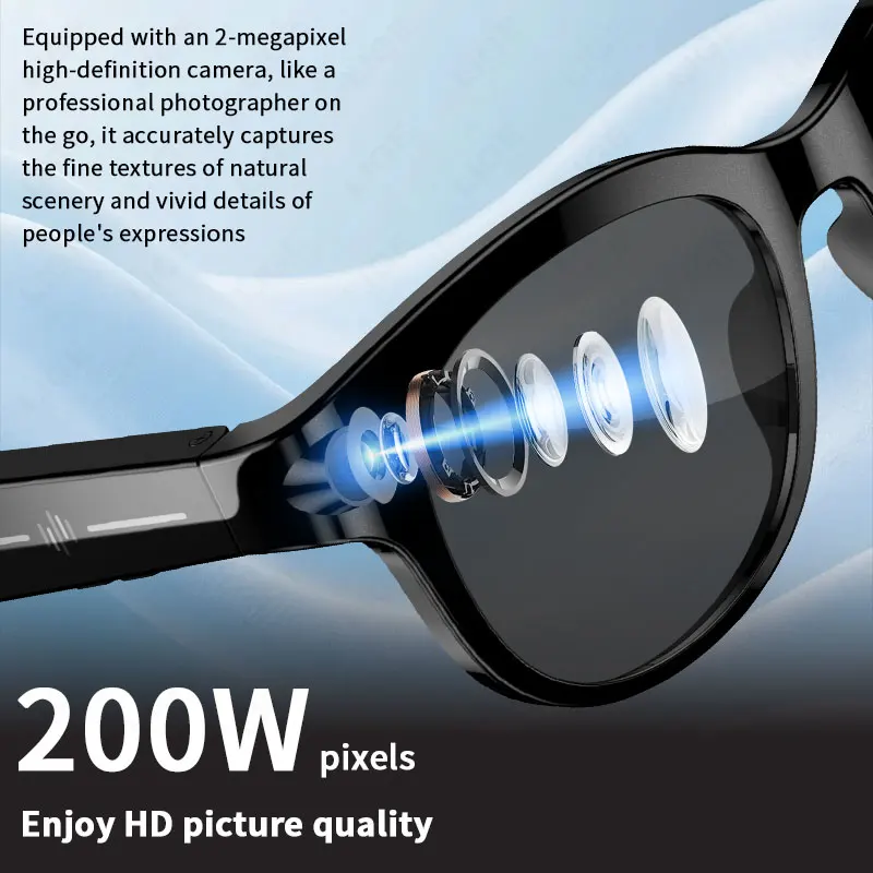 LIGE AI HD Smart Glasses 2MP Camera AI Photo Recognition Bluetooth Call Chat Voice Assistant Control 290mAh Smart Sunglasses New