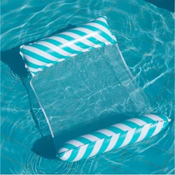 Striped Inflatable Lounge Chair with Foldable Design and Mesh Backrest for Pool and Beach Relaxation (Light blue)