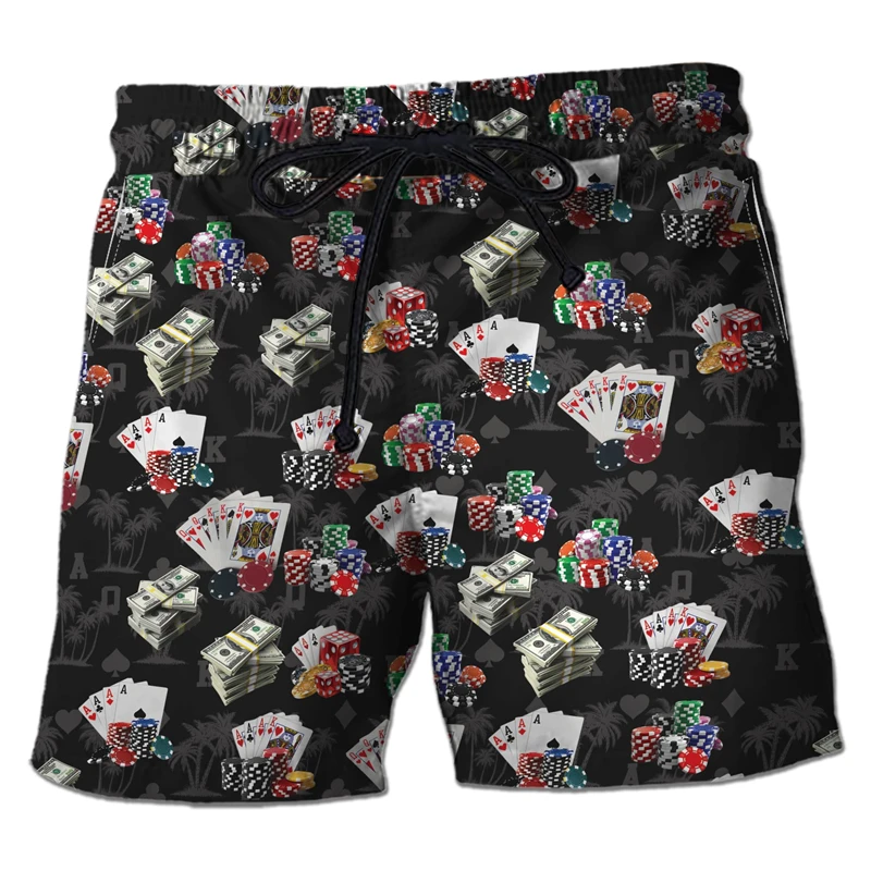 Casino Club 3D Printed Boardshorts Fashion Poker Short Pants For Men Clothes Playing Poker Beach Shorts Cards Trunks Bermudas 2