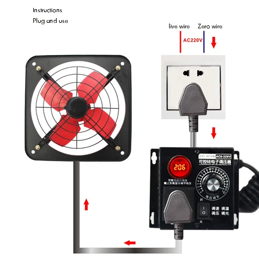 220V AC Motor Speed Regulator 4KW Adjustable SCR Voltage Regulator Electric Fan Speed Controller Switch Thermostat Dimming
