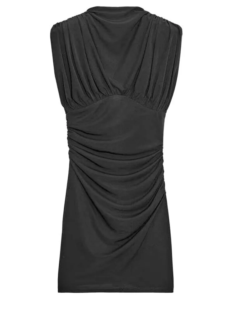 Women's Evening Dresses Mesh See Through Short Pleat Dress Charming Female Sleeveless Waist Cinching Sheath Partywear Beachwear