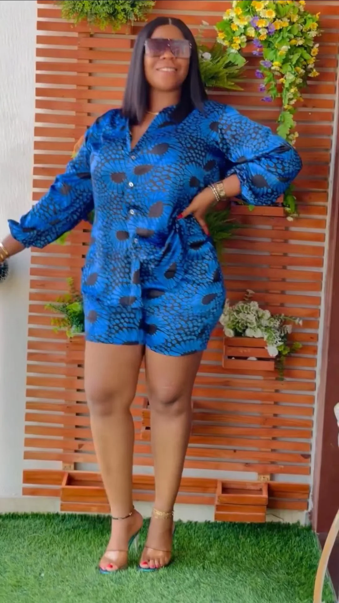 

Summer Fashion Style African Women Printing Polyester Two Pieces Sets Top and Shorts Pant African Suit African Clothes