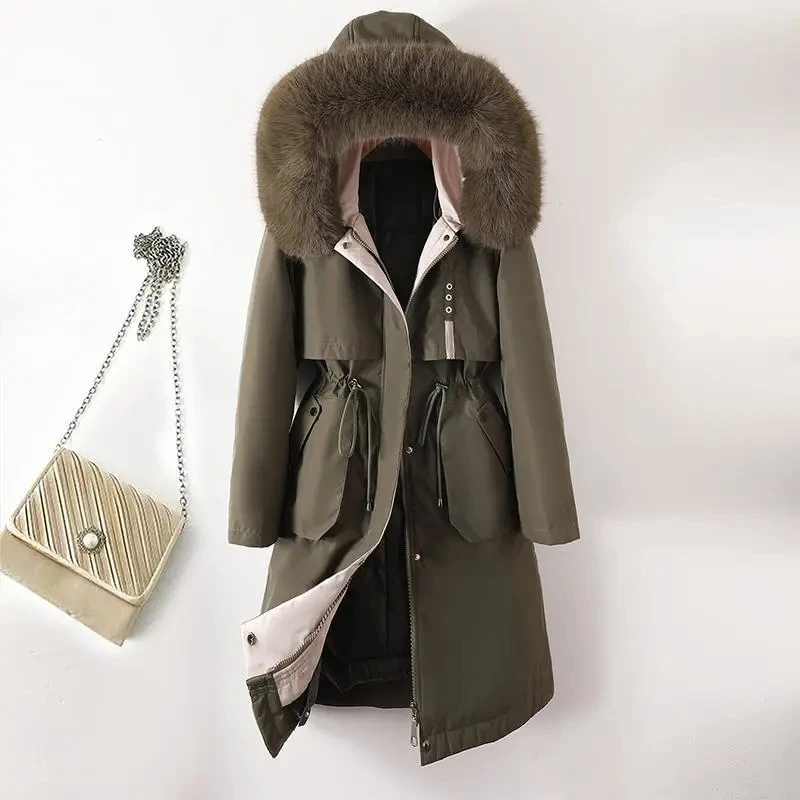 

Down Parkas 2023 New Winter Jacket Fur Collar Women's Thick Warm Quilted Cotton Hooded Coat Detachable Parkas Overcoat Snow Wear