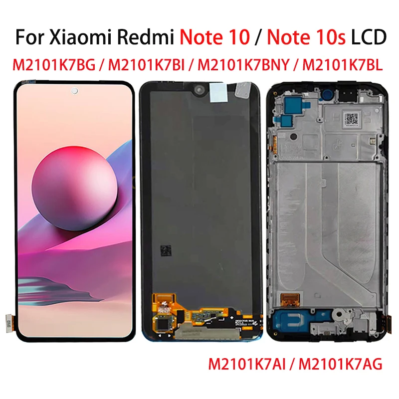 

AMOLED For Xiaomi Redmi Note 10 Display with Frame M2101K7AI Touch Panel Screen Digitizer Pantalla For Redmi Note 10s M2101K7BG