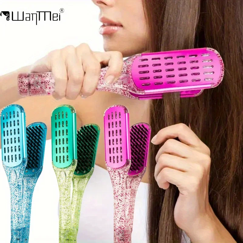 Professional Hairdressing Hair Straightener - Double Nylon Brush V-Shape Styling Comb