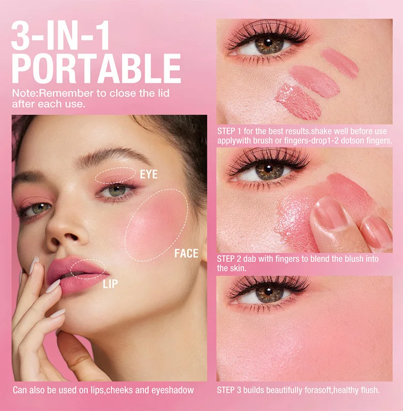 Facial blusher Jelly Cheek Blush Tint 3-in-1 Moisturized Blusher Sticker Water Long Lasting Brighten Matte Facial Contour Rouge Makeup