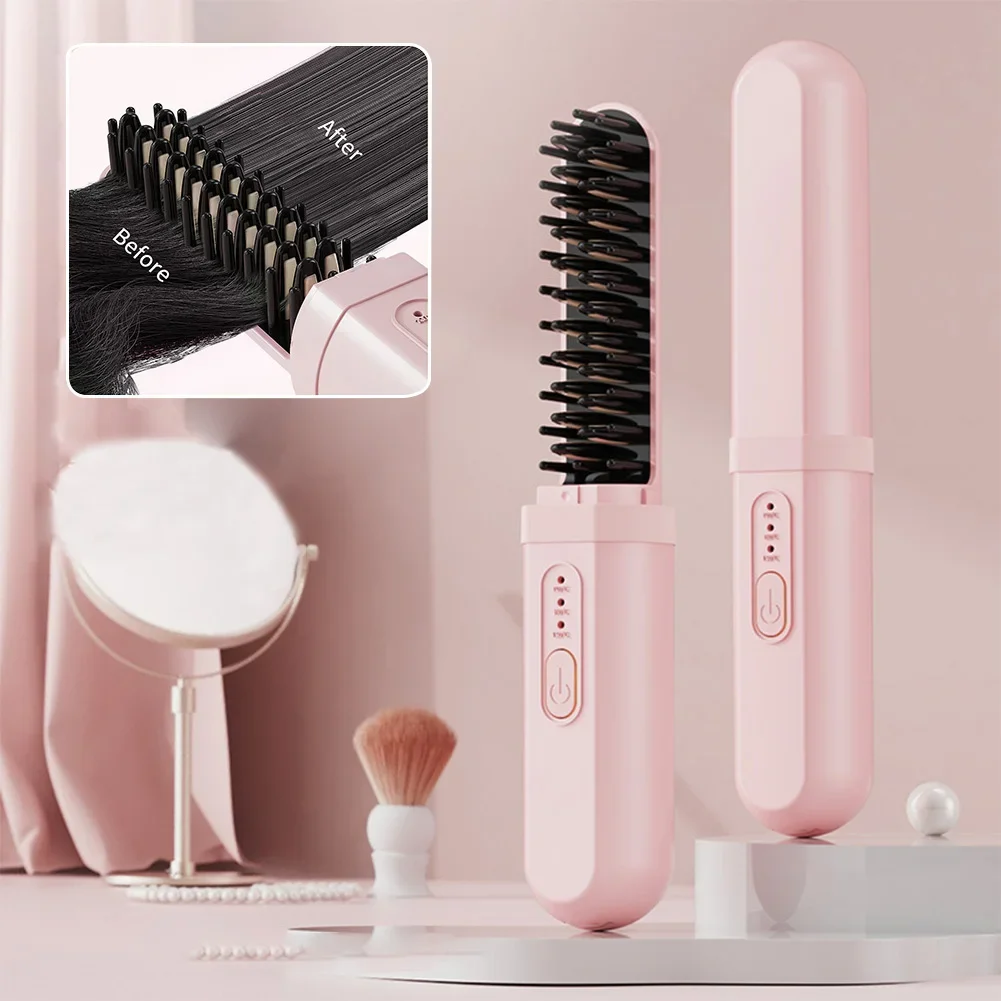 Mini Portable Wireless Hair Straightener Rechargeable Negative Ion Dual-purpose Curling Iron Style Tool