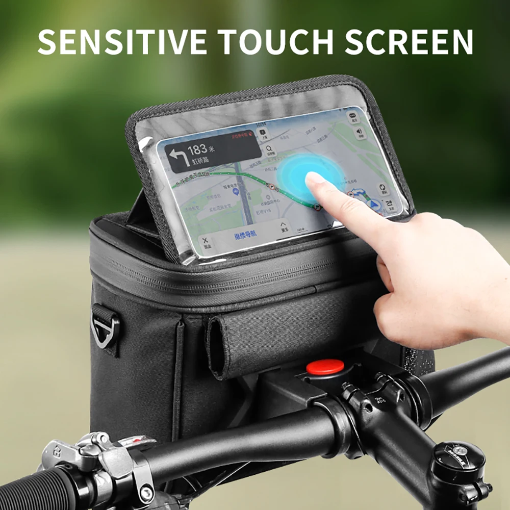 Bike Handlebar Bag, Waterproof Bicycle Front Storage Bag, Bike Phone Holder Accessories, Transparent Pouch Touch Screen With Removable Shoulder Strap For Dirt Bikes, Road Bikes, Mountain Bikes Black 8.6in*4.9in