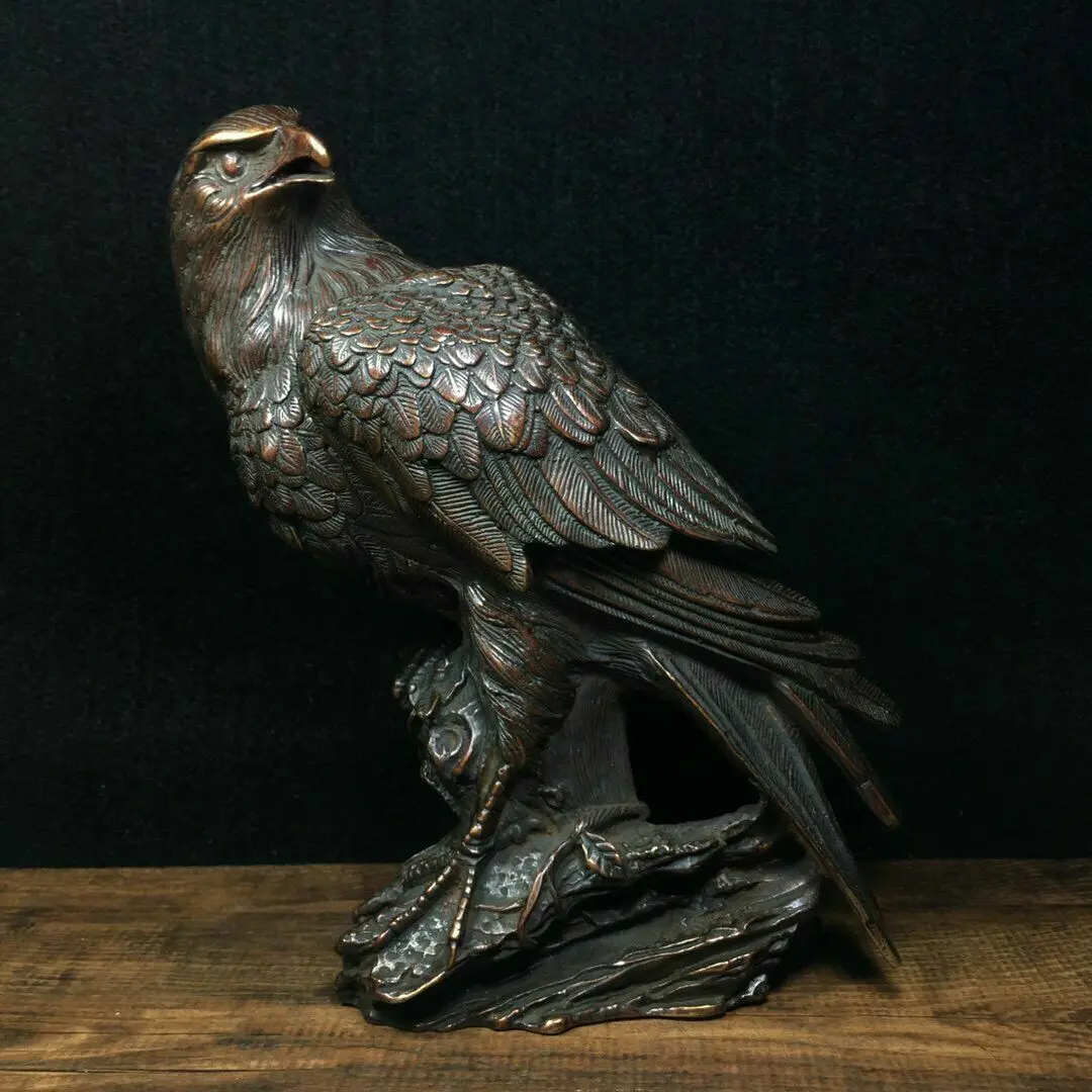 

8.5" Old Antique Chinese bronze handcarved eagle Incense burner Statue