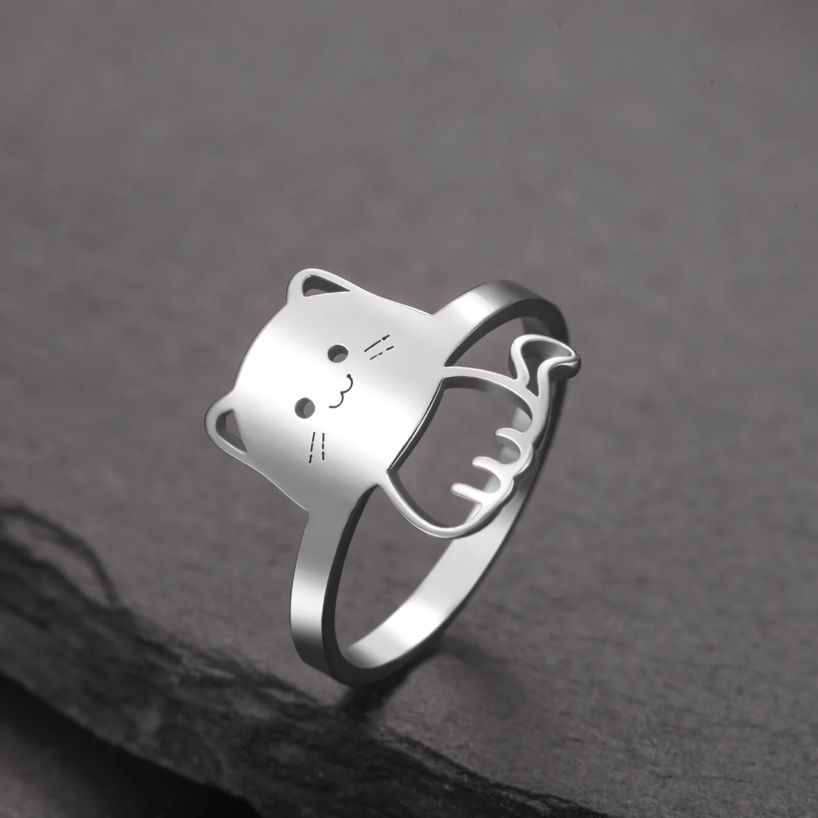 Cute Cat Kitten Ring for Girls Stainless Steel Finger Rings Fashion Animal Jewelry - PeticaDeals