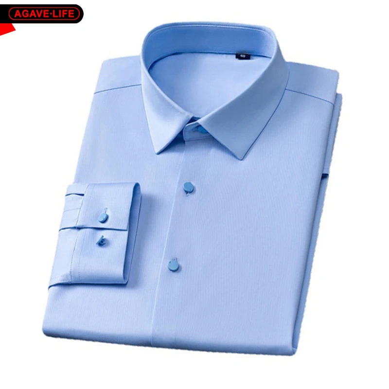 

New Seamless Bamboo Fiber Anti-wrinkle Shirt For Men Breathable Sweat-absorbent Work Daily Wedding Shirt Men Classic Lapel Shirt