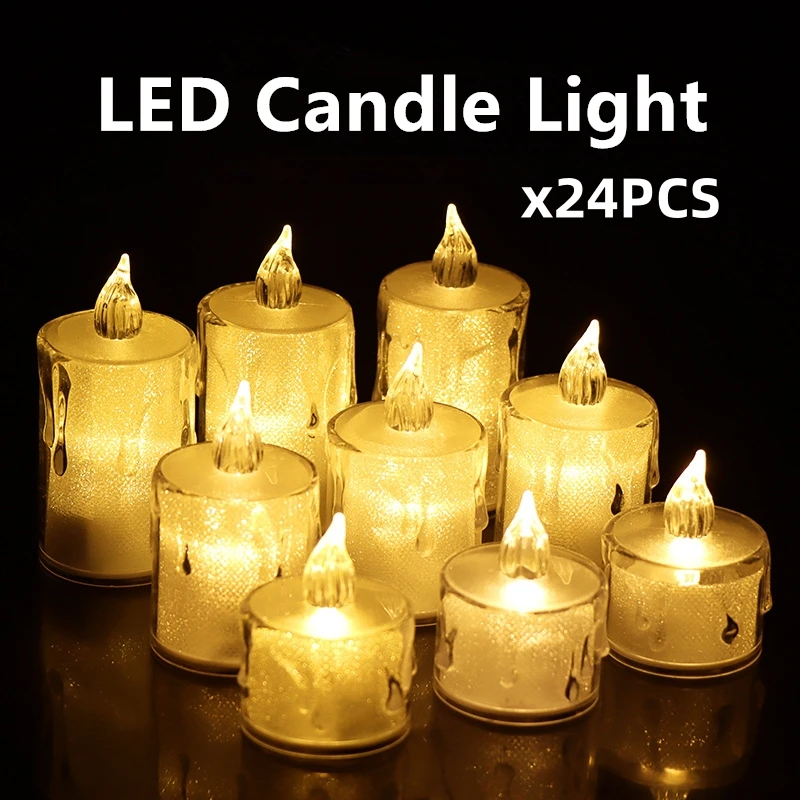 Candle IDEA 24-Pack LED Flameless Tea Lights – Battery Operated, Flickering, Realistic Melted Wax Edge, For Halloween, Christmas, Weddings, Decor