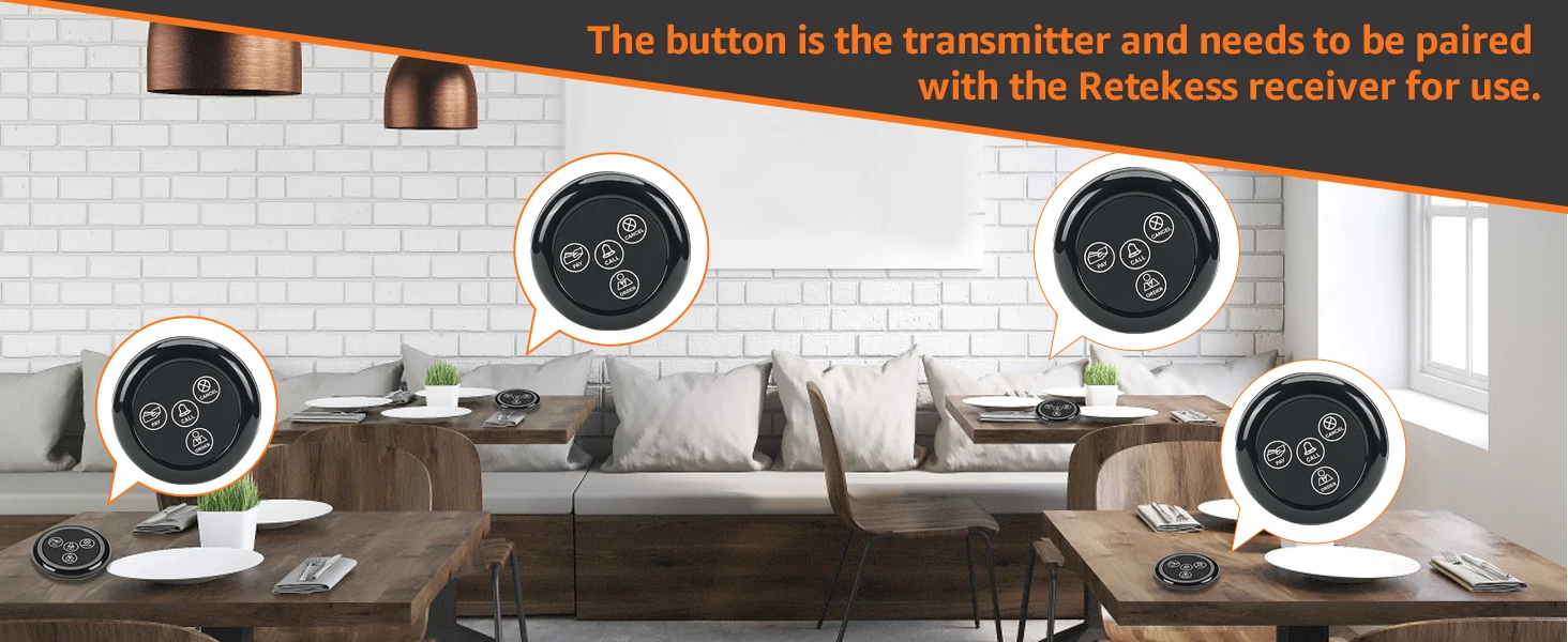 Description Picture 6 of itemRetekess Restaurant Pager Hookah Wireless Calling System TD108 Watch TD032 Transmitter Button For Cafe Bar Club Customer Service