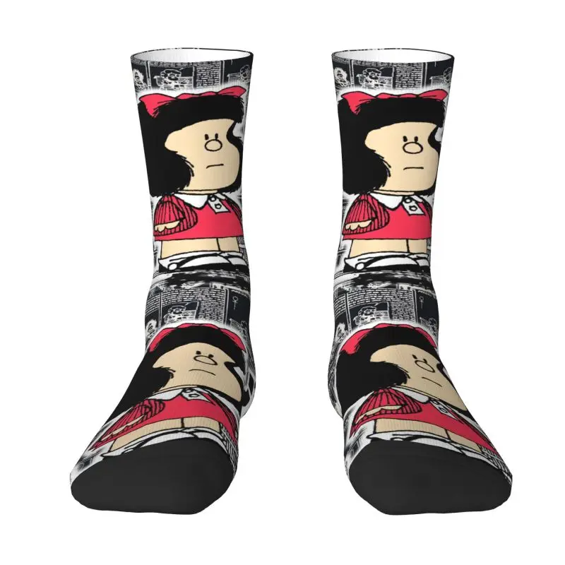 

Cool Mens Vintage Quino Comic Mafalda Dress Socks Unisex Warm Breathbale 3D Printing Cartoon Mang Crew Socks