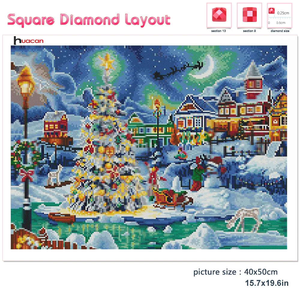 Huacan Diamond Painting Christmas Tree Diamond Embroidery Mosaic Winter House Scenery Home Decor