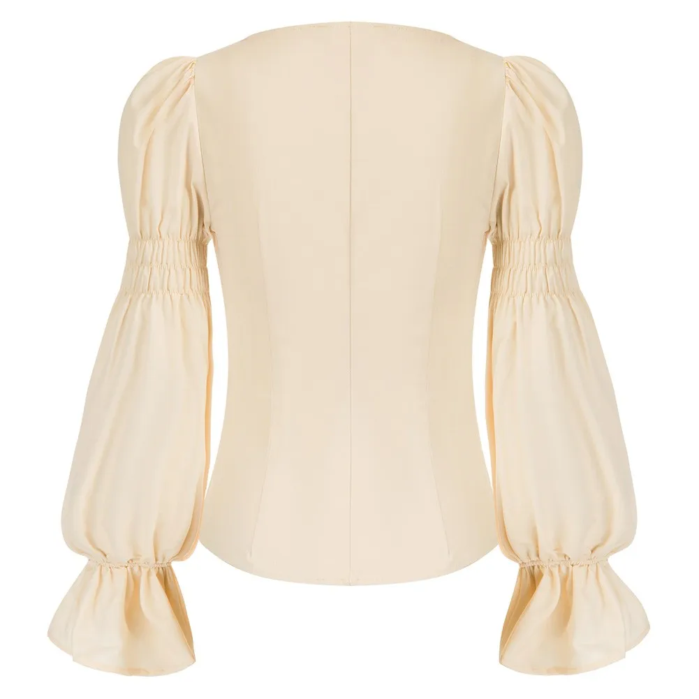 SD Women's Steampunk Renaissance Blouse Gothic Peasant Long Sleeve Square Neck Lolita Tops Boho Ruffle Pleated Bodice Shirts A30