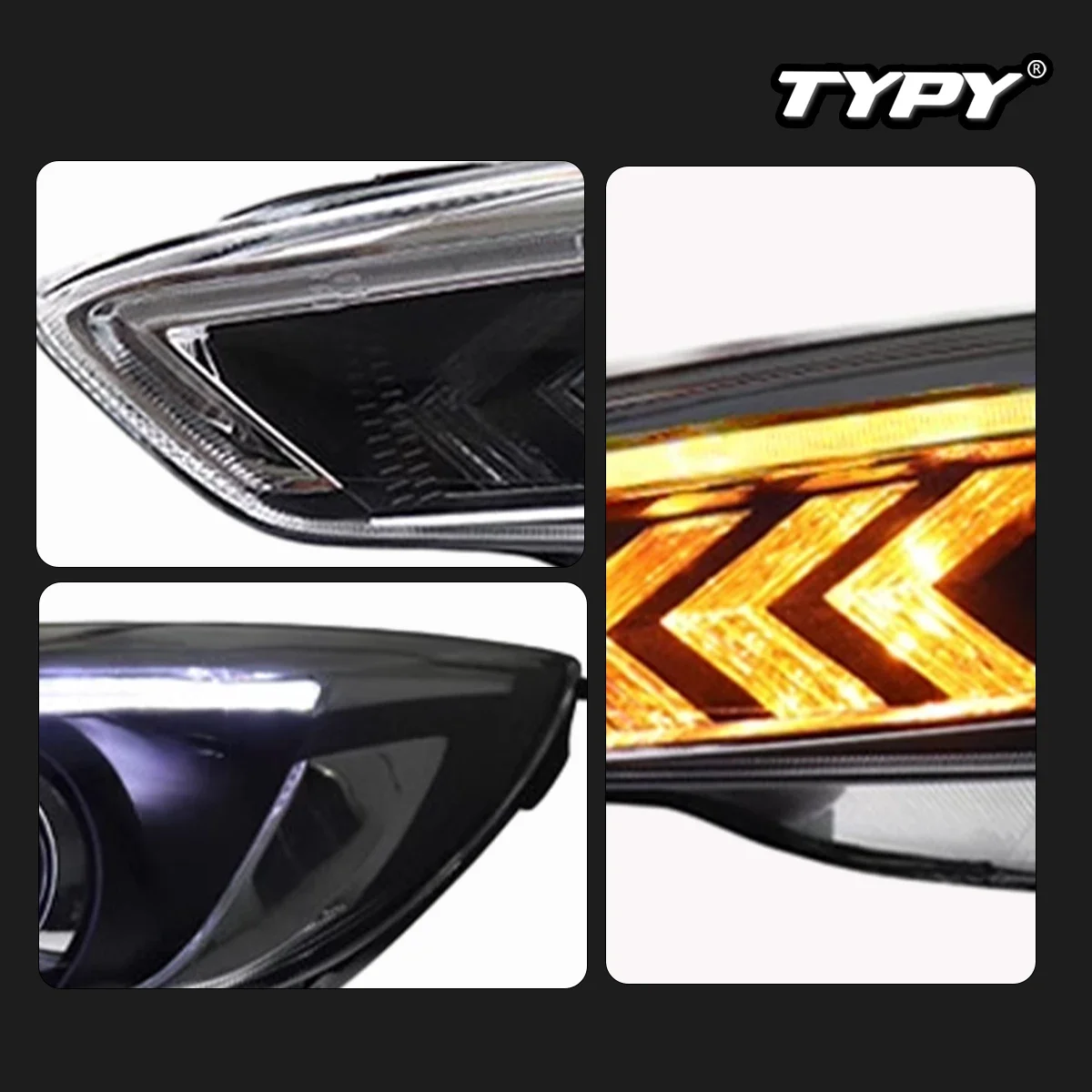 2015-2018 포드 포커스 LED 자동차 전조등, 주간 주행등, 다이내믹 방향 지시등, 자동차 액세서리