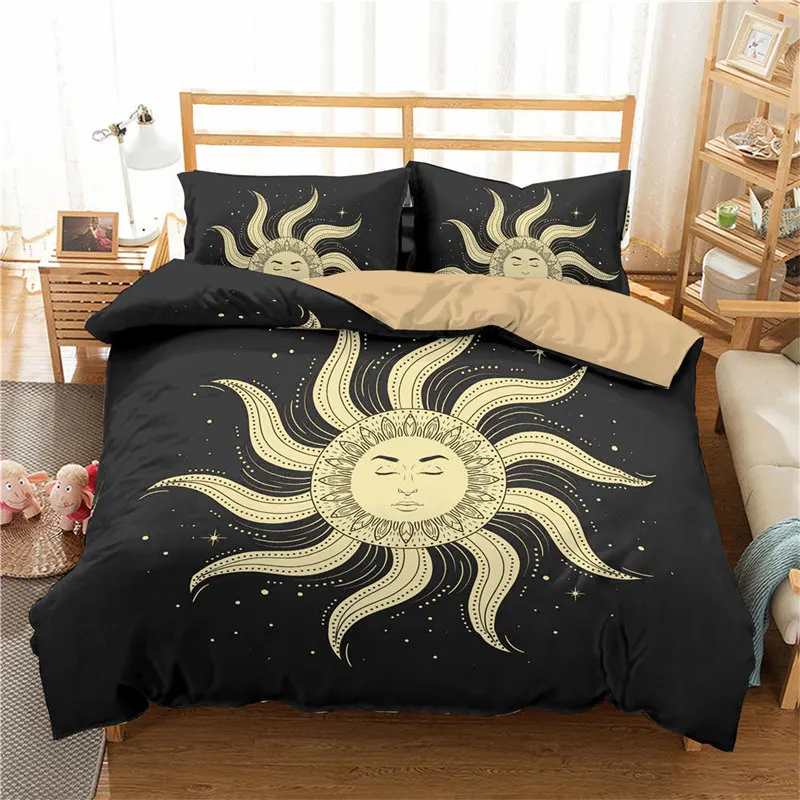 bed sheets Bohemian Mandala Duvet Cover Golden Sun And Moon 3D Print King Queen Bedding Set Microfiber Dreamcatcher Quilt Cover Pillowcase pillow sham Bedding Sets