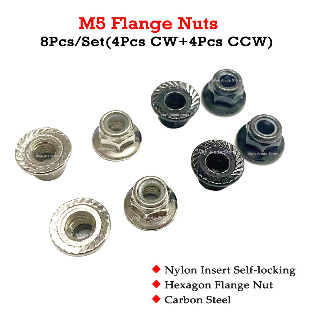 8 Stück/Beutel M5 Metall-Flanschmutter mit Nylon-Dichtung, selbstsichernde Sechskantmutter für RC Multirotor CW CCW Motor, Anti-Lose Anti-Rutsch-Mutter