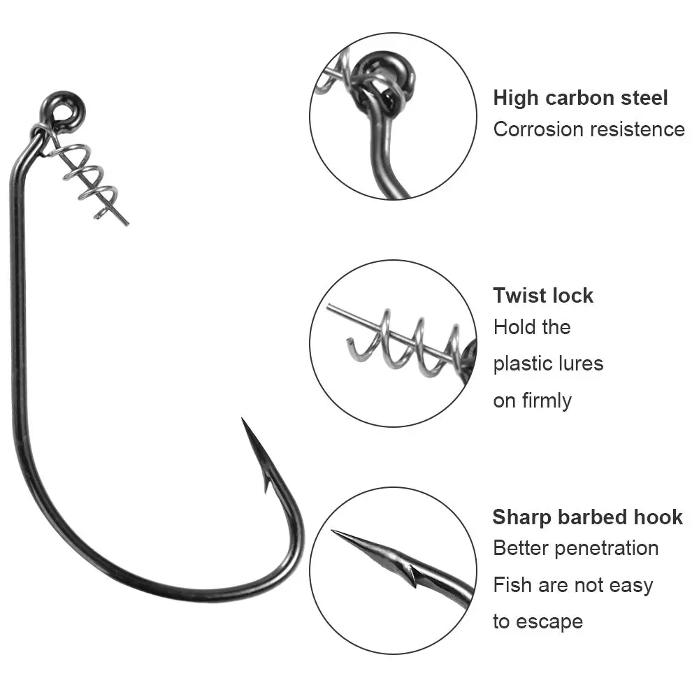 

#1/0-#5/0 Soft Baits with Spring Soft Lure Twist Lock Barbed Fishhook Crank Barbed Hook Soft Worm Hook Fishing Hook