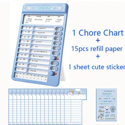 Kids Daily Routine Chore Chart with Cute Stickers and Customizable Cards (Blue)