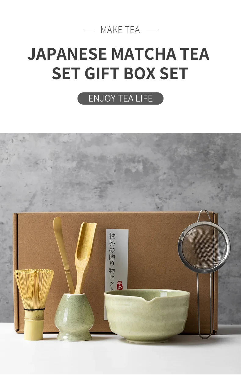 Description Picture 2 of item4/5/6PCS Matcha Set Bamboo Whisk Teaspoon Ceramic Bowl Tranditional Tea Sets Home Tea-making Tools Accessories Birthday Gifts