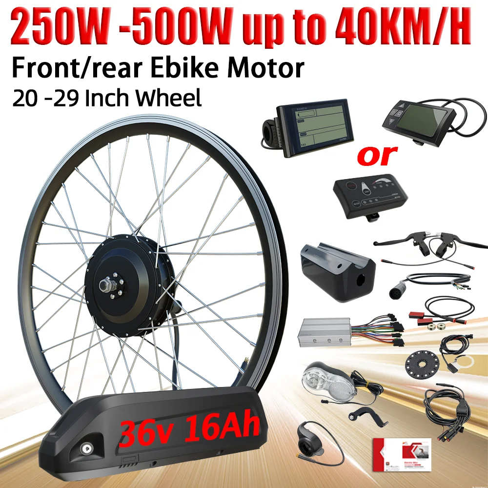 36V 16Ah Lithium Battery Electric Bike Conversion Kit 250W 350W 500W Brushless Gear Motor Wheel Kit 20" 24" 26"27.5"700C Wheel