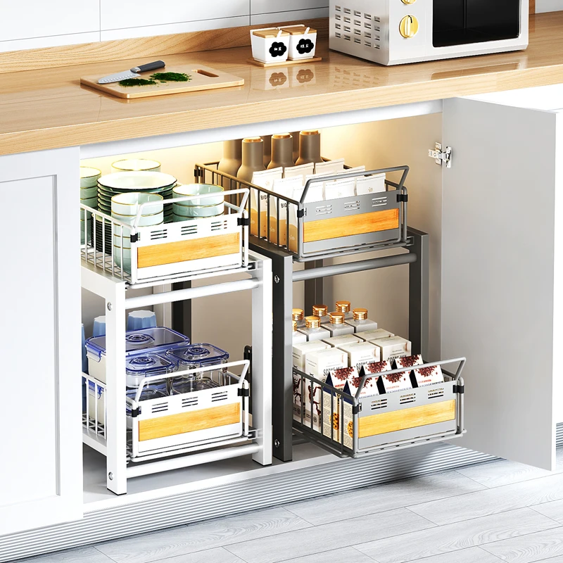 

Kitchen storage rack, sink, seasoning rack, bowl and dish pull-out multifunctional sink, cabinet layering rack