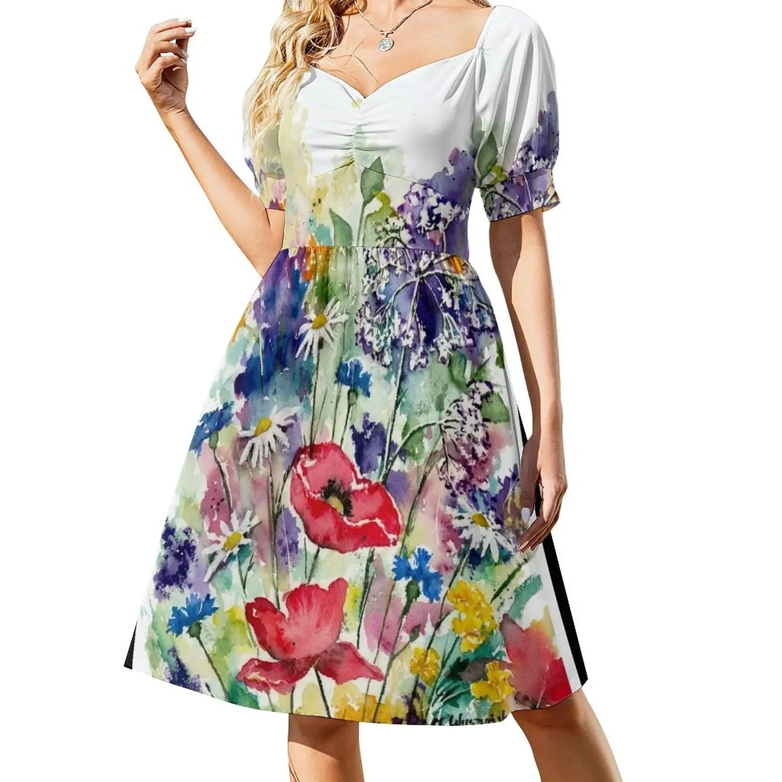 thumbnail image 1 of Vestido sin mangas de acuarela con flores de primavera, vestido de verano para mujer, vestidos para mujer, vestido, 1 of 7