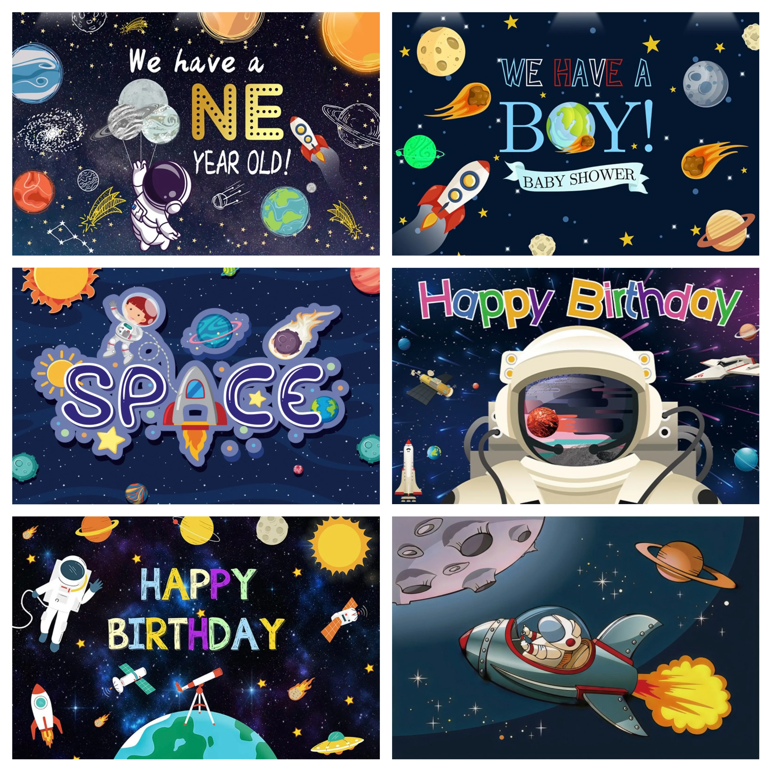

Outer Space Universe Astronaut Childern's Birthday Party Backdrop Baby Shower Decor Rocket Galaxy Planet Photography Background