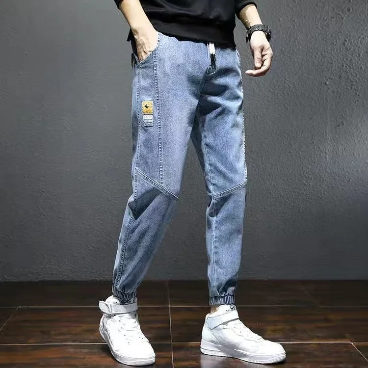 thumbnail image 1 of Pantalones vaqueros negros para hombre, talla grande, elásticos, de color azul claro, para hombre, pantalones de gran tamaño, estilo grunge, Y2k, estilo Harajuku, nuevos en mezclilla, 1 of 5