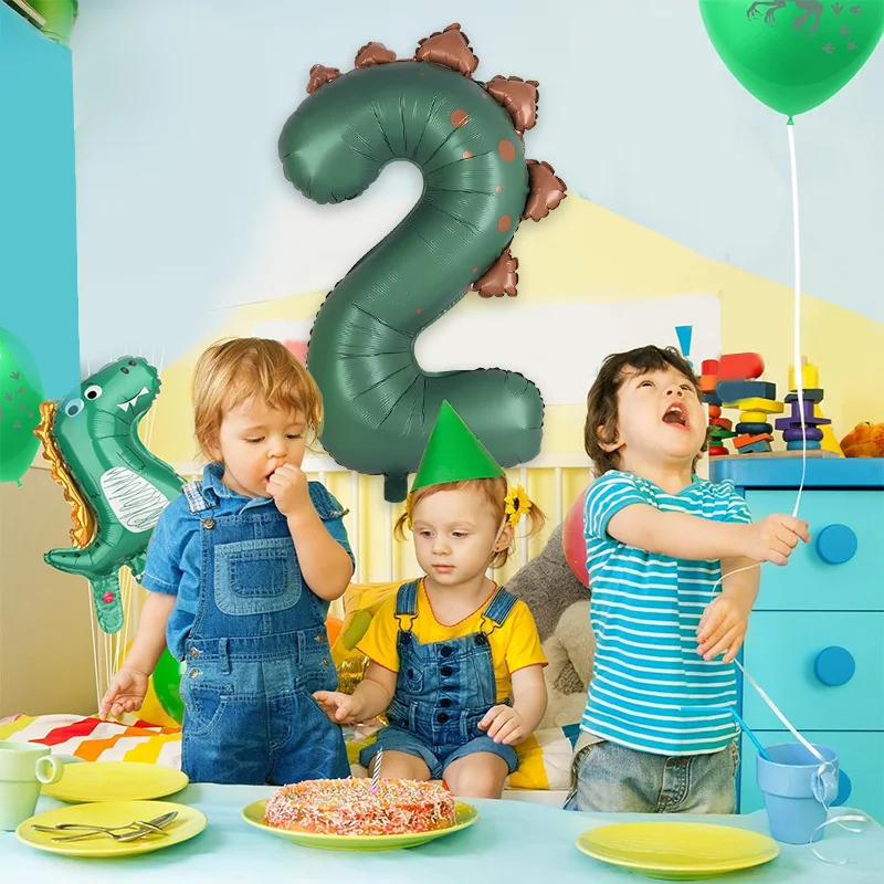 40 Zoll Cartoon-Dinosaurier-Zahlenballons in Grün und Creme, Folienballons für Kinder, Jungen, Dschungel-Geburtstagsparty-Dekoration – Detail 12