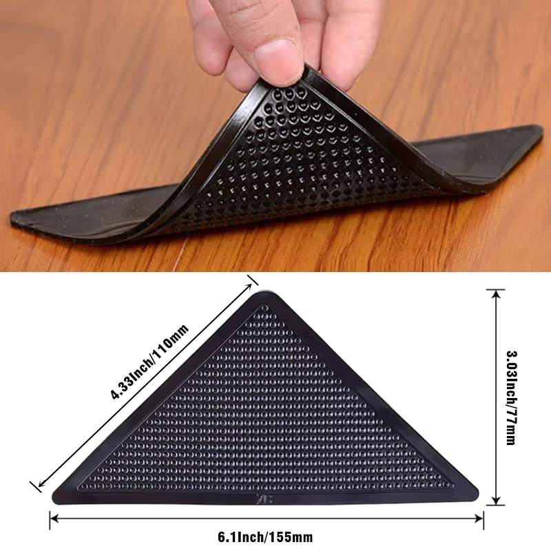 4/8Pcs Anti-skid Rubber Mat Triangle for Rug, Reusable Washable Grippers Rug Gripper, Non Slip Carpets Corners Pad