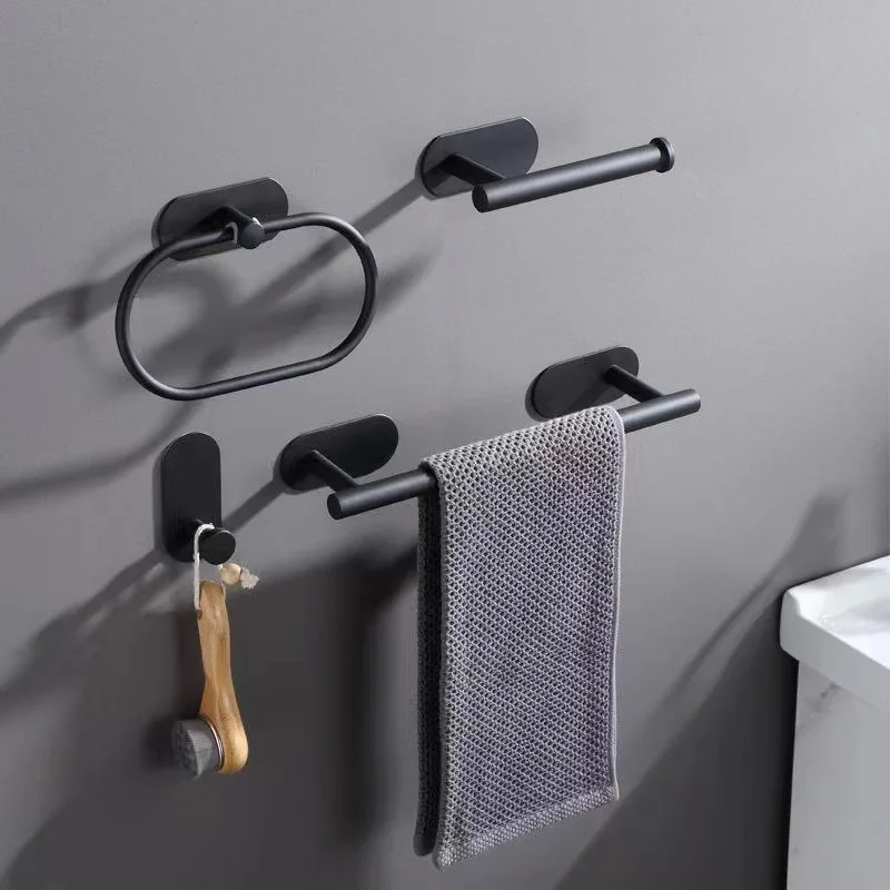4pcs Wall Mount Toilet Towel Paper Holder Adhesive Black Silver Kitchen Roll Paper Stand Hanging Rack Bathroom Accessories toilet paper holder bathroom hardware set bathroom hardware accessories