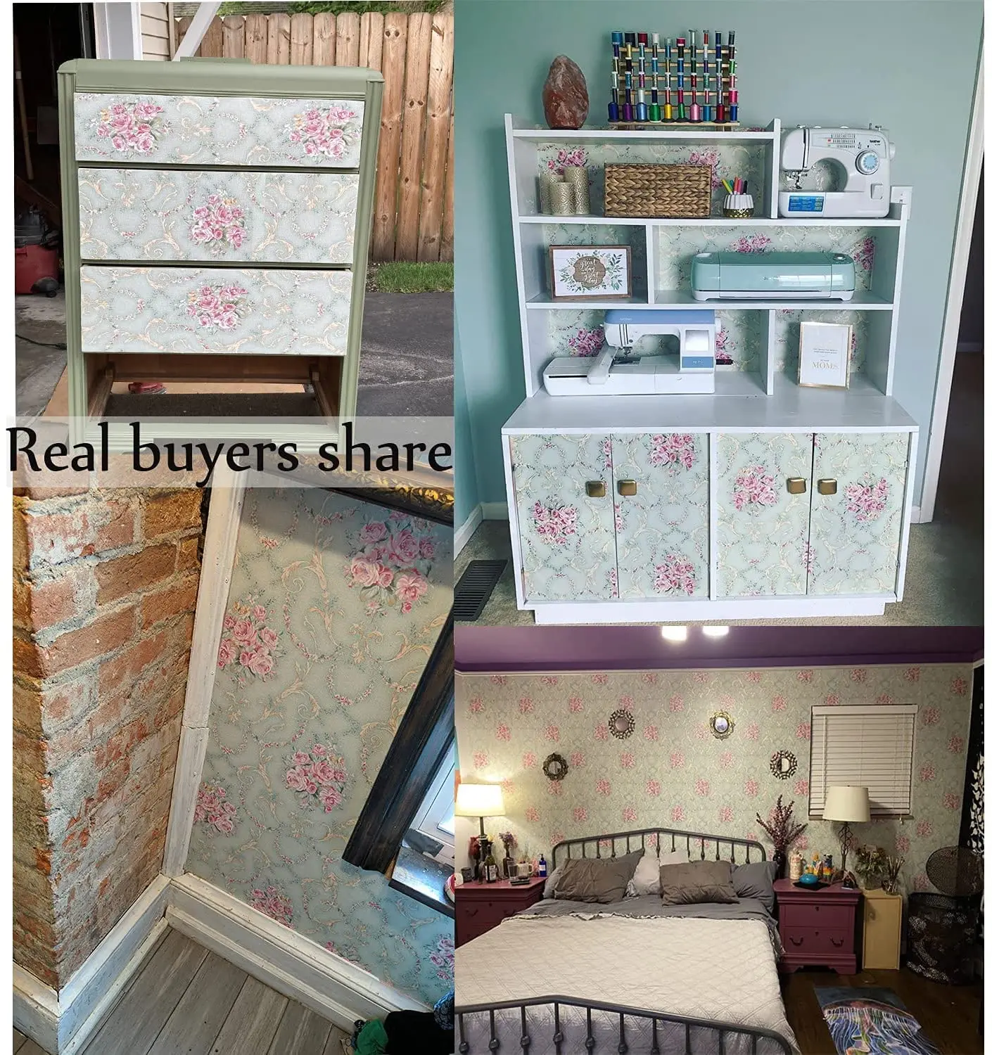 RANRAN Papier Peint à Décoller Et à Coller Motif Bouquet Floral