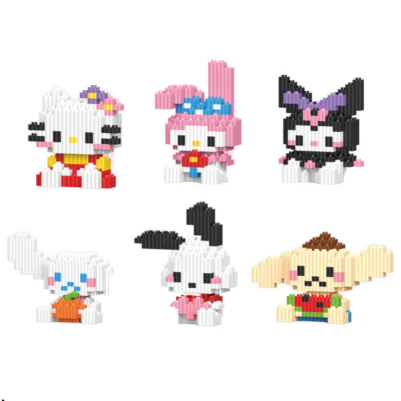 

Sanrios Melody сборные строительные блоки Kuromi Hellokittys Обучающие строительные блоки мультяшная кукла орнамент детская игрушка