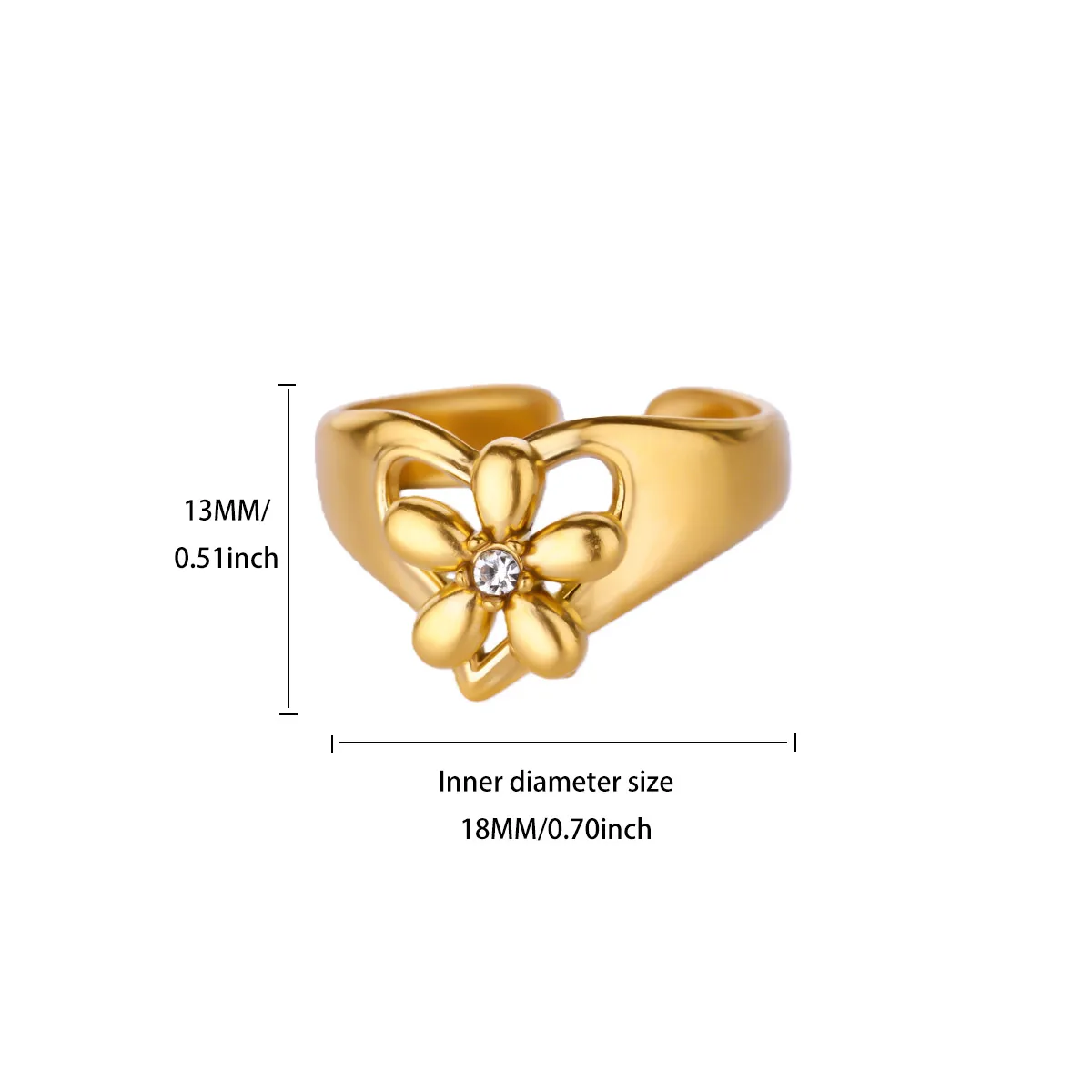 Stainless Steel Flower Ring Women Adjustable