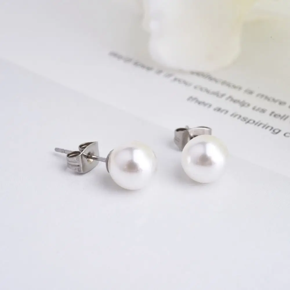 Pearl Stainless Steel Stud Earrings for Women 5mm 8mm Size Imitation Pearl White Daily Accessory Classic Fashion Jewelry