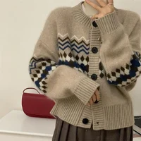 Autumn Warm Single Breasted Knitted Sweater Women Fashion Casual Jacquard Crochet Cardigan Tops Y2k 1