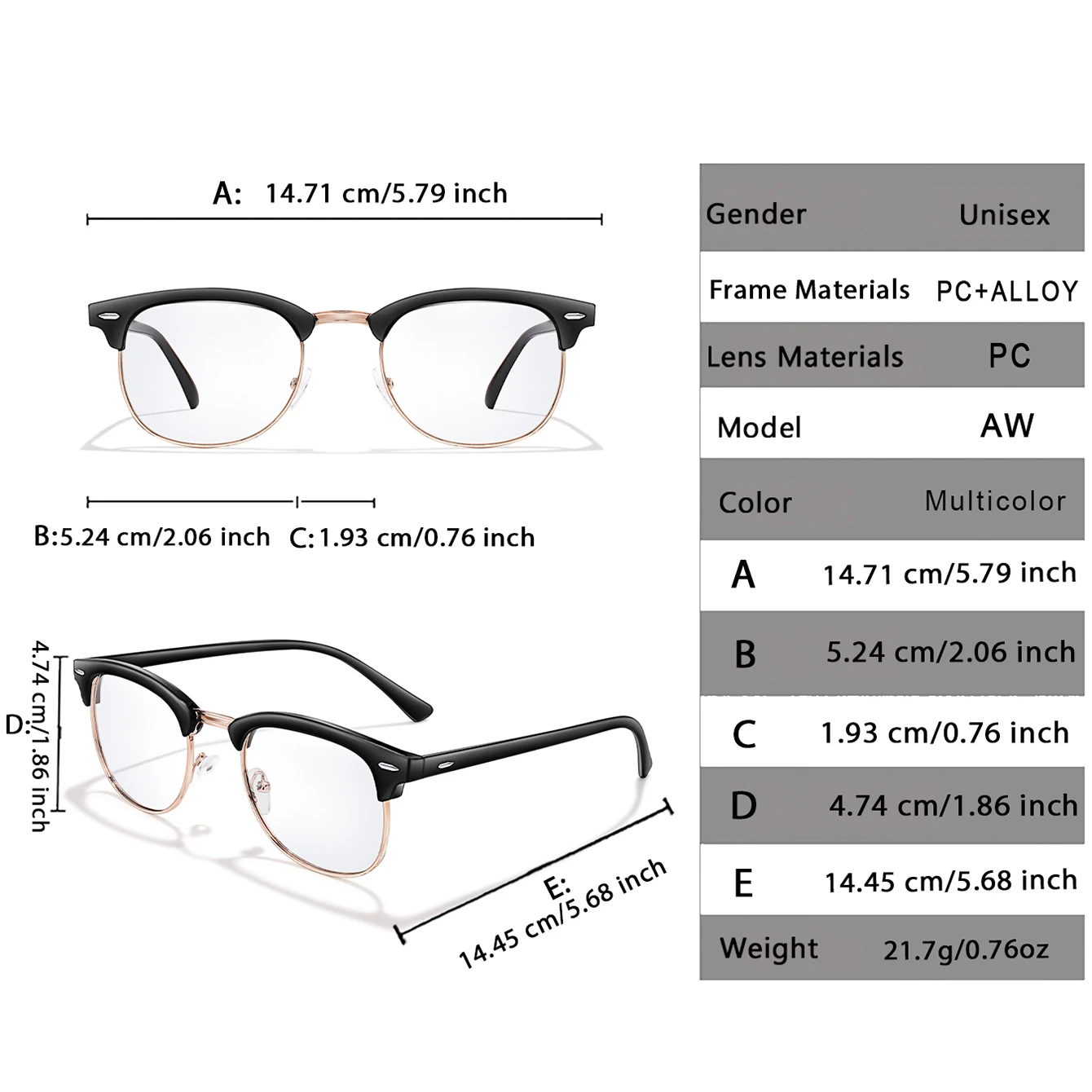 Photochromic Reading Glasses Metal Half Frame Anti-blue Light