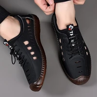 Été hommes sandales en cuir Tendon semelle sans lacet plat sandales décontractées en plein air plage sandale chaussures pour hommes Sandalias De Hombre 2025 3