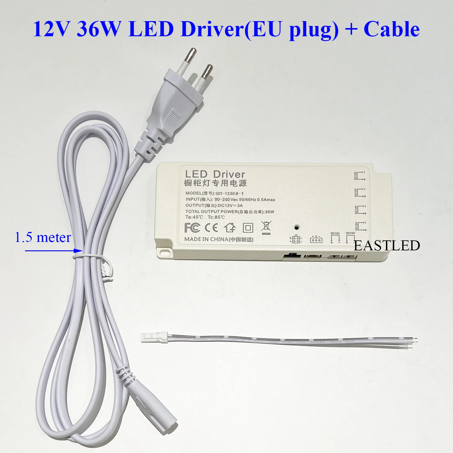 LED Driver with Cord AC 220V to DC 12V 24W 36W 60W 100W Light Transformer Power Supply JST Connector Dupont Port for Cabinet